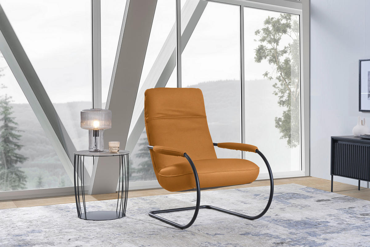 SESSEL in Echtleder Currygelb  - Currygelb/Schwarz, Design, Leder/Metall (80/104/99cm) - Koinor