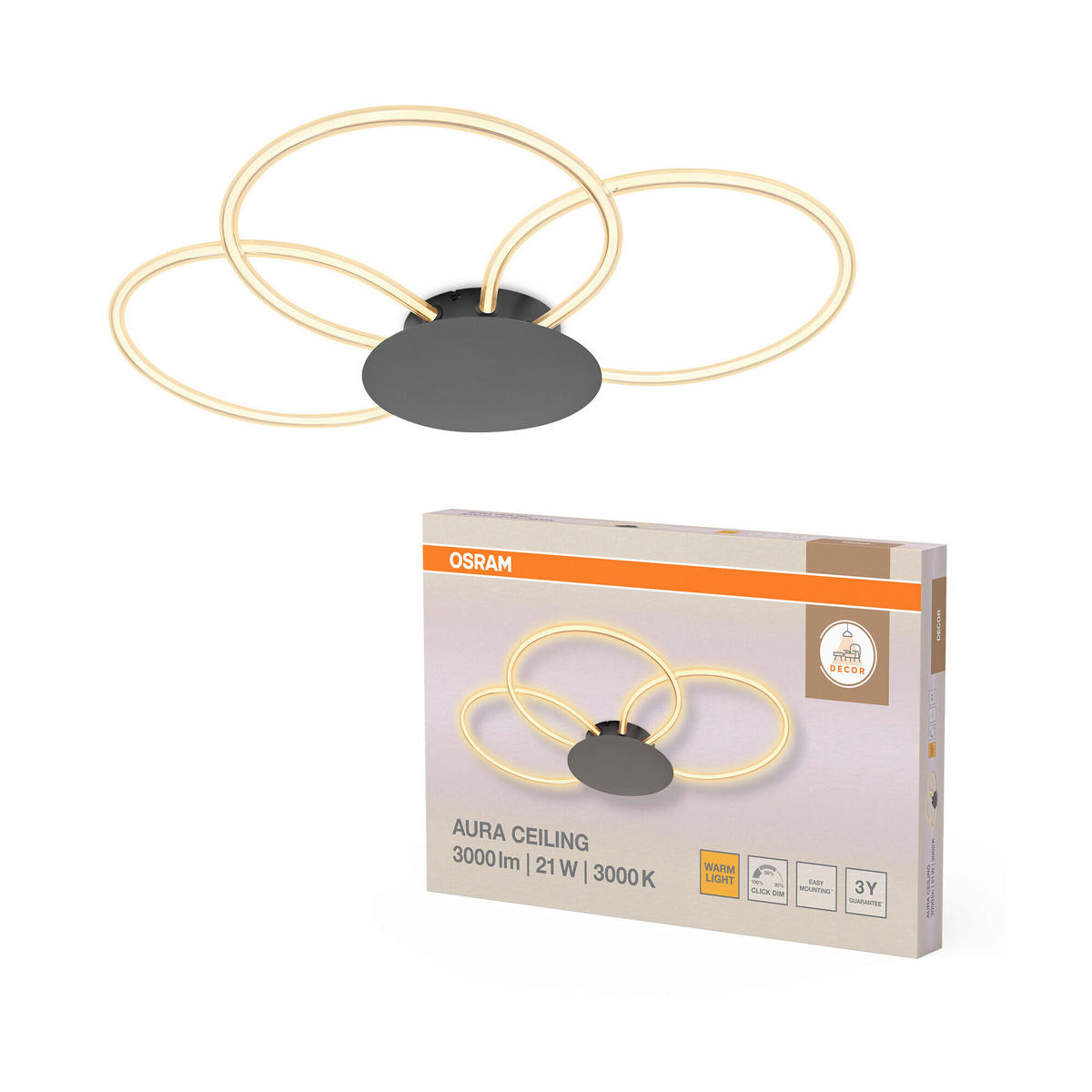 LED-DECKENLEUCHTE 7.5/91.3 cm   - Dunkelgrau, Design, Kunststoff (7.5/91.3cm) - Osram