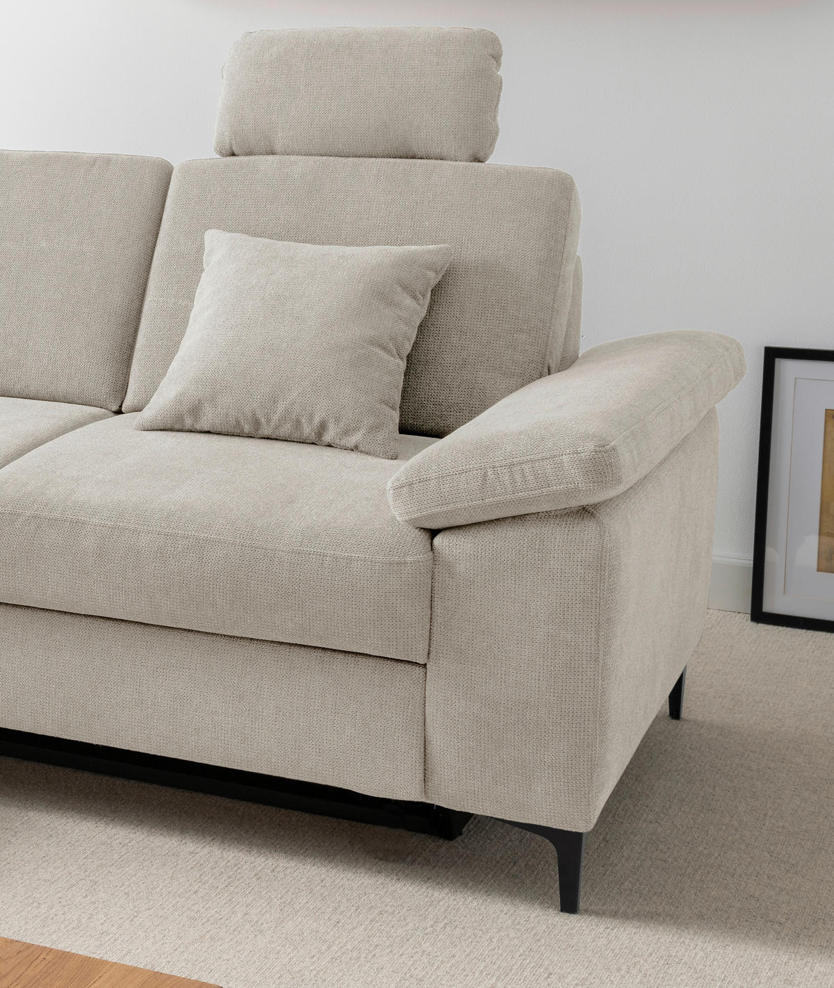 ECKSOFA Chenille Naturfarben  - Schwarz/Naturfarben, Konventionell, Textil/Metall (151/245cm) - Livetastic