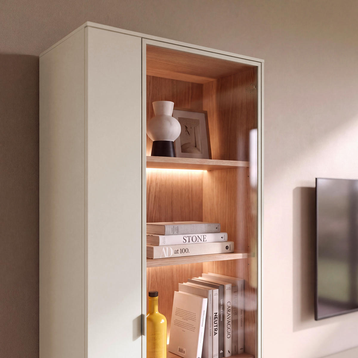 VITRINE Eichefarben, Kaschmir  - Kaschmir/Eichefarben, Modern, Glas/Holzwerkstoff (63/197/41cm) - Carryhome