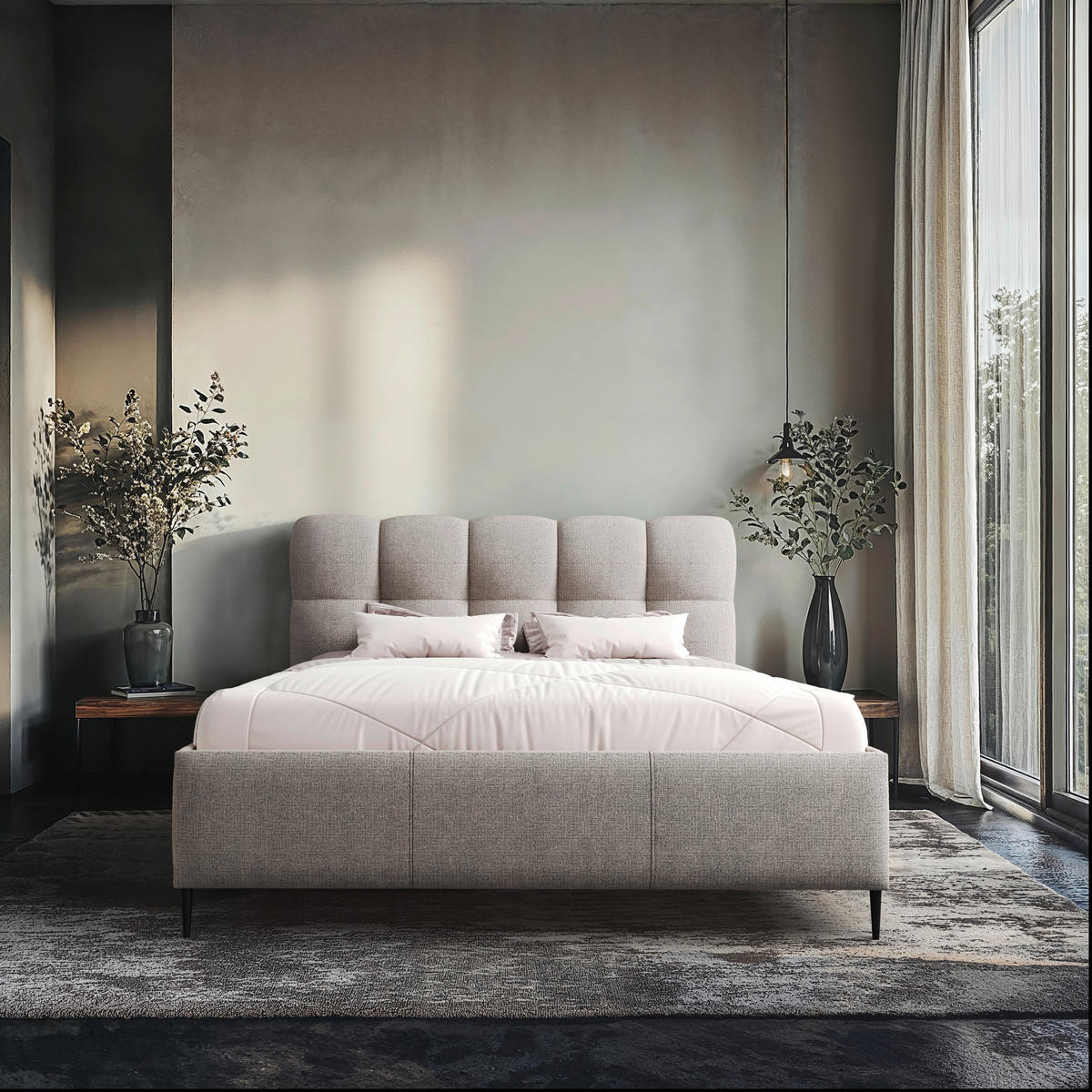 POLSTERBETT 180/200 cm,  in Beige, gepolstertes Kopfteil, Lattenrost,  - Beige/Schwarz, Design, Holz/Textil (180/200cm) - Boxxx