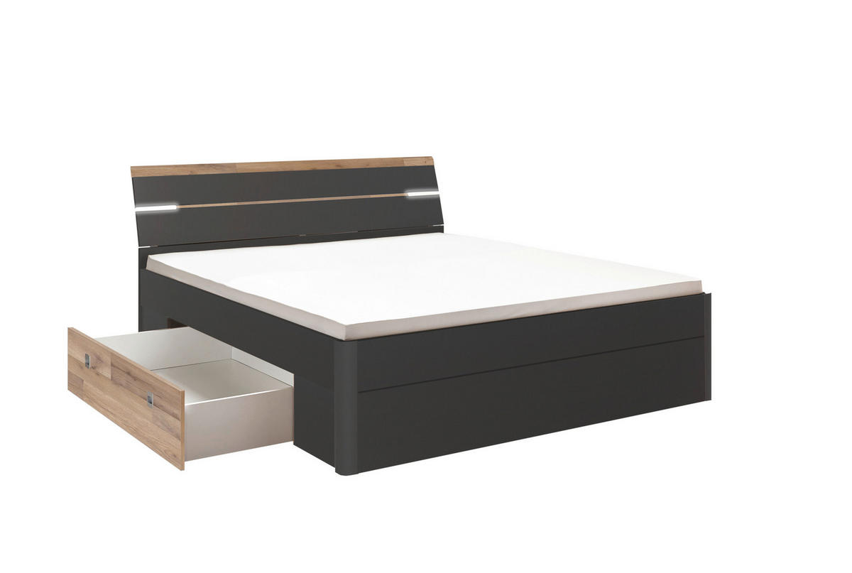 STAURAUMBETT 180/200 cm,  in Eichefarben, Graphitfarben,  - Eichefarben/Schwarz, KONVENTIONELL, Holzwerkstoff/Kunststoff (180/200cm) - MID.YOU