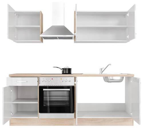 KUCHYNSKÁ LINKA VALERO 210 - biela s vysokým leskom/farba ušľachtilej ocele, Modern, kov/kompozitné drevo (210cm) - FlexWell