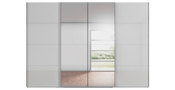 SCHWEBETÜRENSCHRANK  in Weiß, Seidengrau  - Chromfarben/Seidengrau, Design, Glas/Holzwerkstoff (316/223/68cm) - Novel