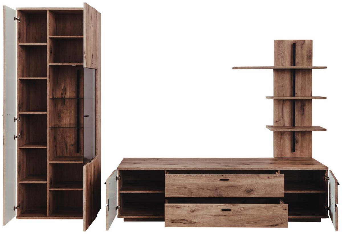 WOHNWAND  in Anthrazit, Eichefarben 285/208/50 cm  - Eichefarben/Anthrazit, Konventionell, Glas/Holzwerkstoff (285/208/50cm) - Cantus