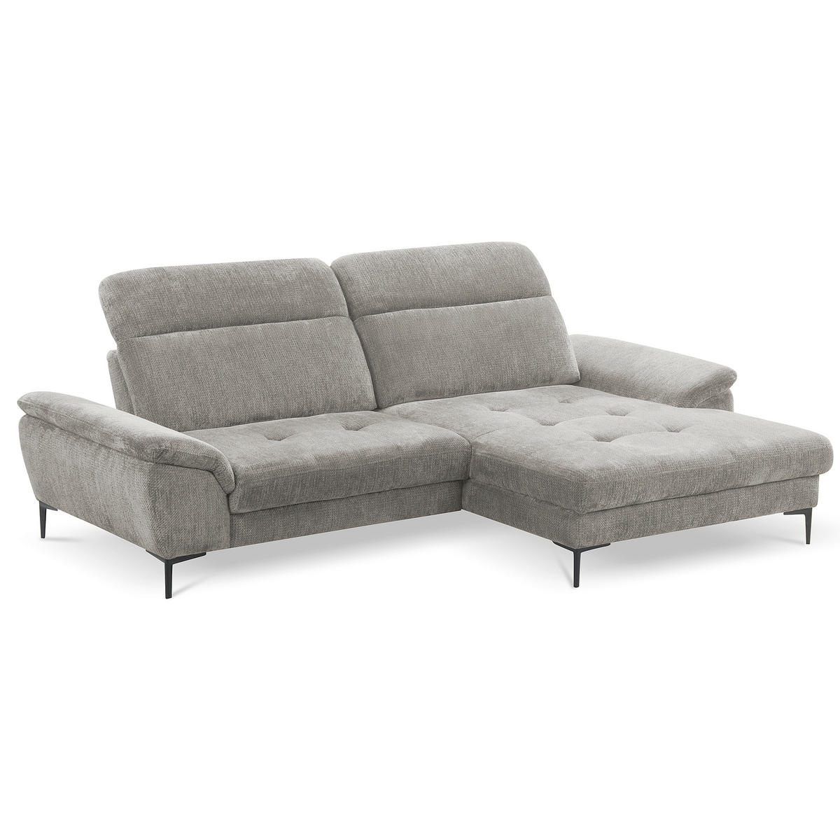 ECKSOFA PRADO Greige Webstoff Bettkasten, Kopfteilverstellung, Sitztiefenverstellung  - Greige/Schwarz, Design, Textil/Metall (268/195cm) - Livetastic