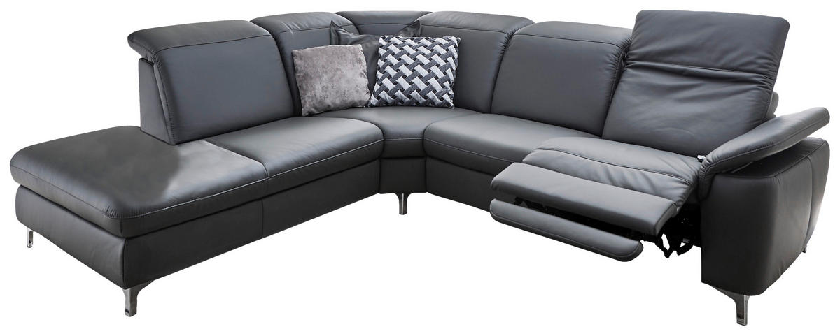 ECKSOFA Anthrazit Echtleder  - Chromfarben/Anthrazit, KONVENTIONELL, Leder/Metall (242/289cm) - Cantus