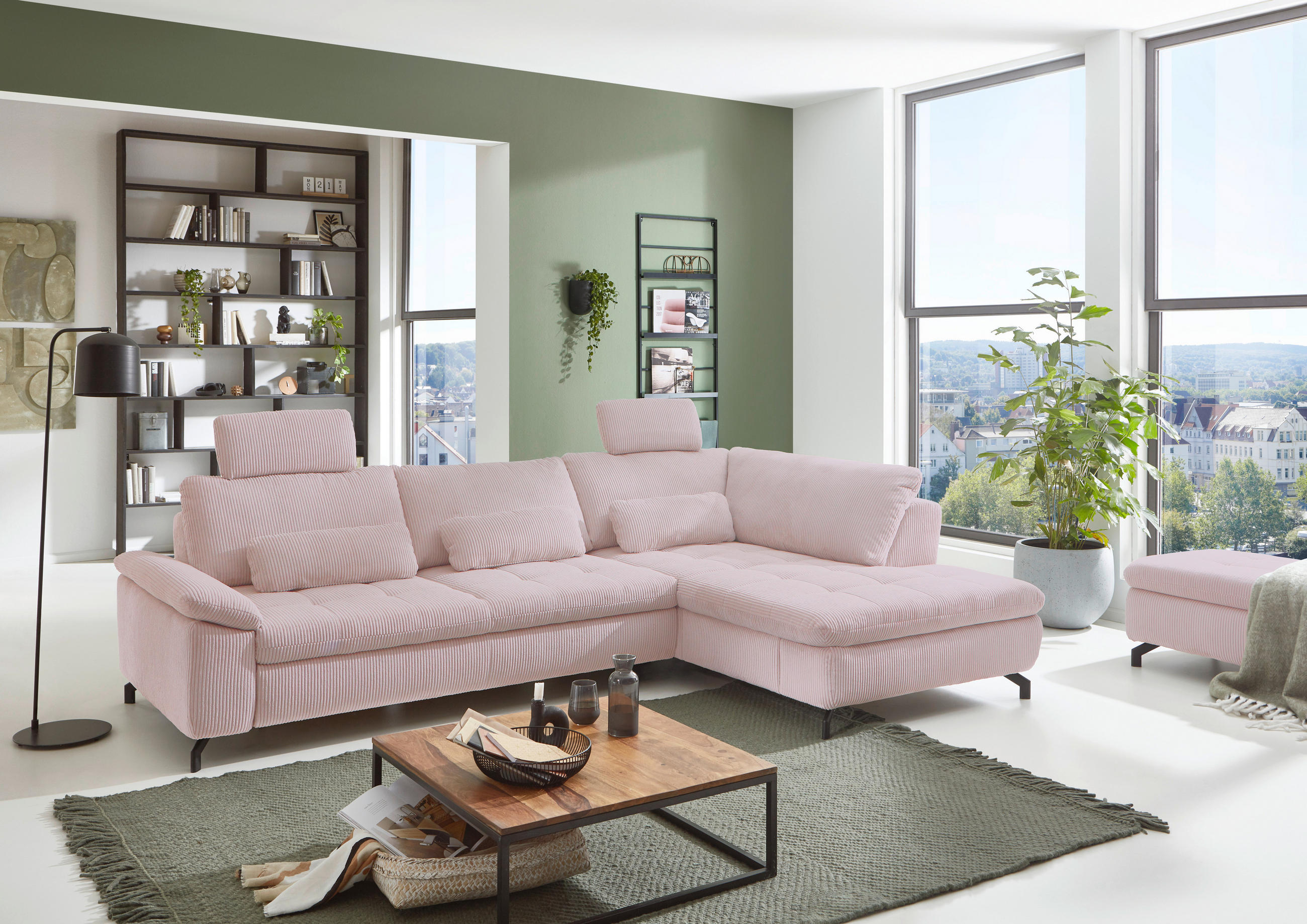 HÖRNSOFFA i manchester, velour gammelrosa  - svart/gammelrosa, Design, metall/textil (291/197cm) - Beldomo Style