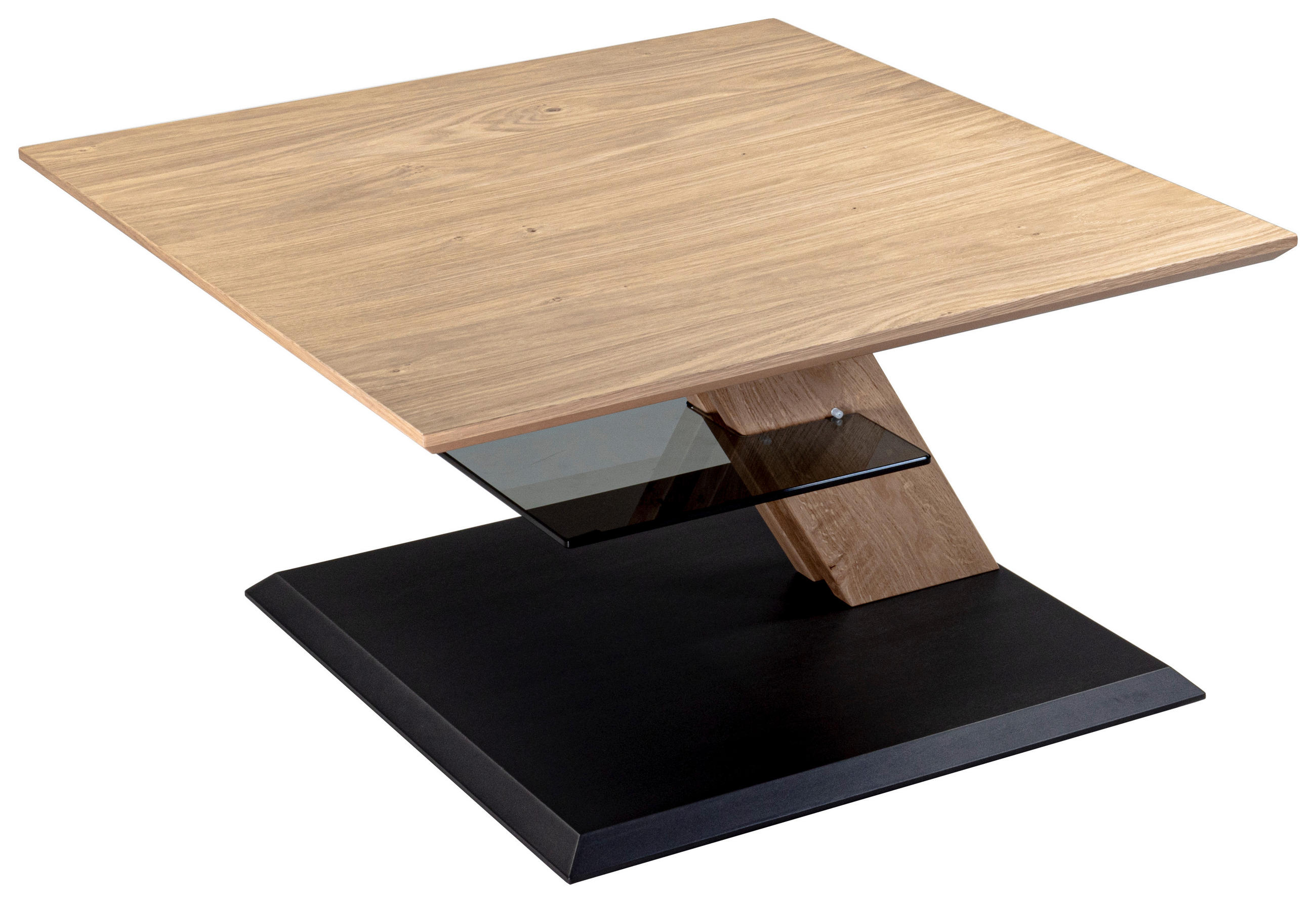 COUCHTISCH Wildeiche furniert, teilmassiv ESG 75/75/48-65 cm quadratisch Eiche Bianco, Anthrazit  - Eiche Bianco/Anthrazit, Natur, Glas/Holz (75/75/48-65cm) - Venda