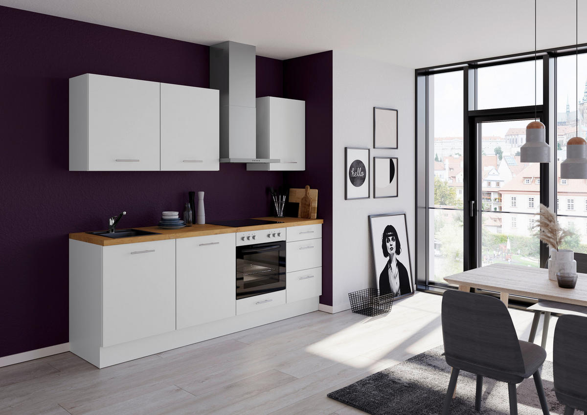 KÜCHENLEERBLOCK 230 cm   Weiss  - Weiss/Edelstahlfarben, Design, Holzwerkstoff/Metall (230cm) - Impuls