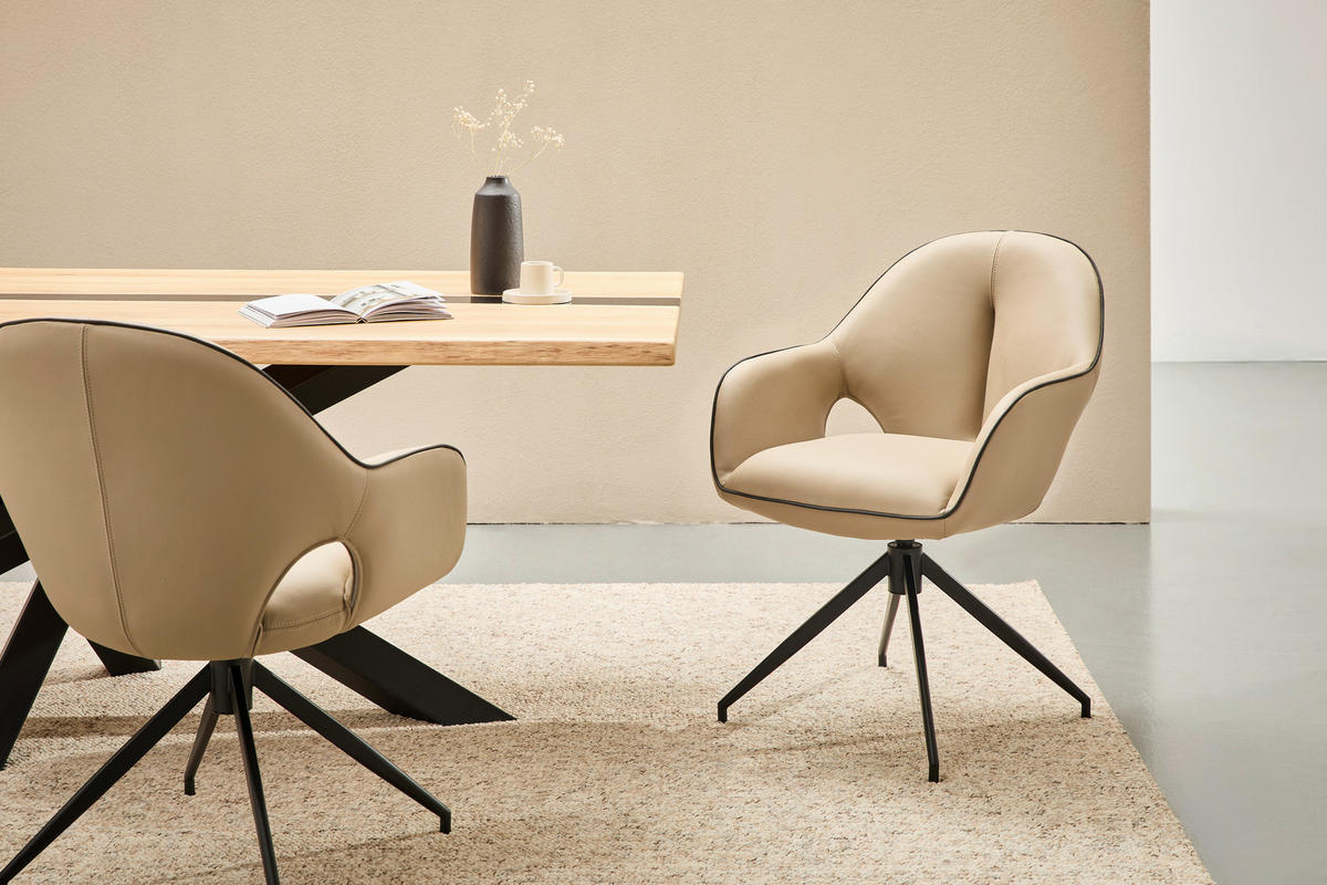 ARMLEHNSTUHL  in Eisen Echtleder pigmentiert  - Sandfarben/Schwarz, Design, Leder/Metall (62/85/64cm) - Novel