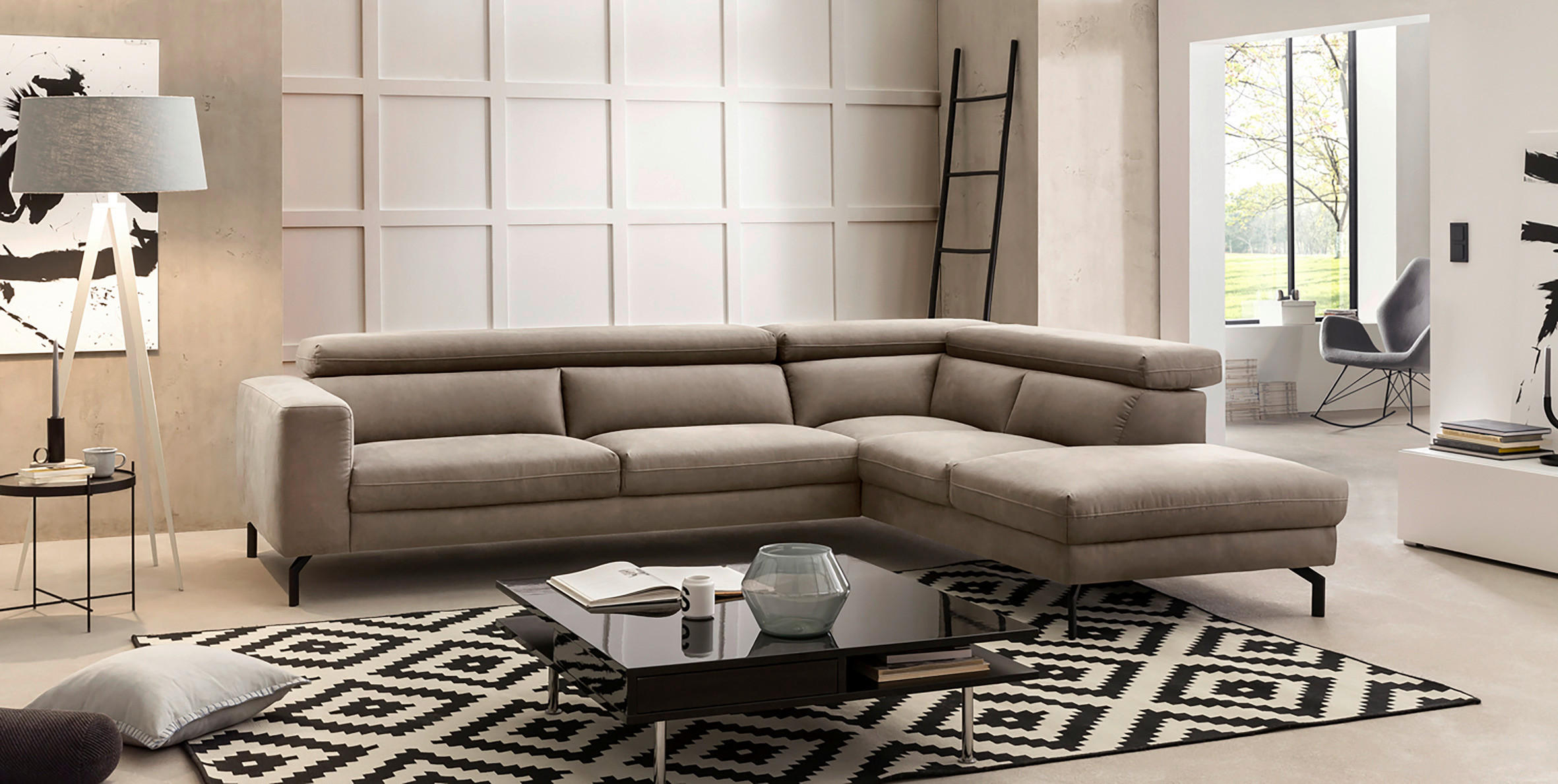 ECKSOFA in Mikrofaser Beige  305/233 cm  - Beige/Schwarz, MODERN, Textil/Metall (305/233cm) - Trendmanufaktur