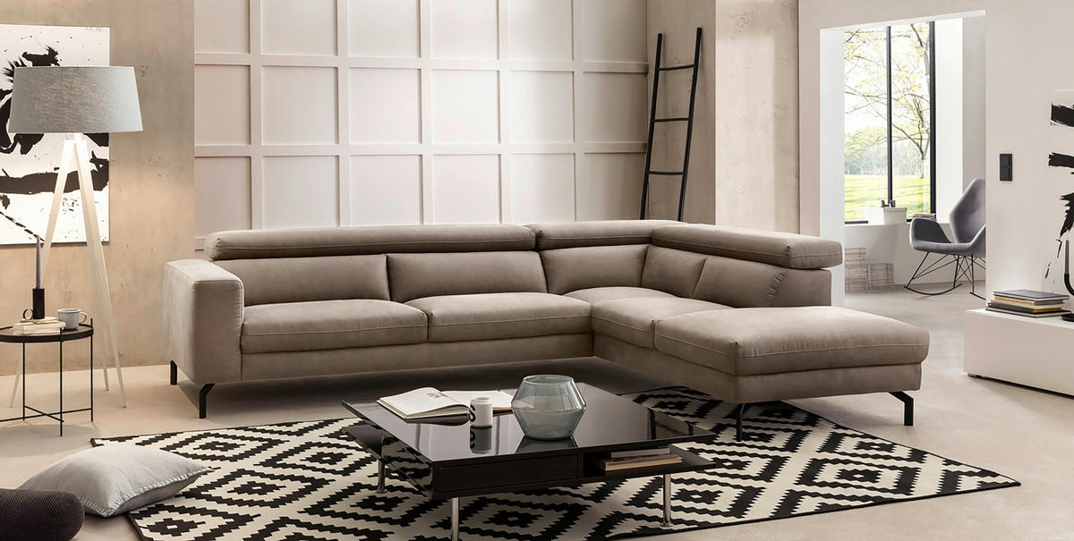 ECKSOFA CALIFORNIA Beige Mikrofaser  - Beige/Schwarz, MODERN, Textil/Metall (305/233cm) - Trendmanufaktur