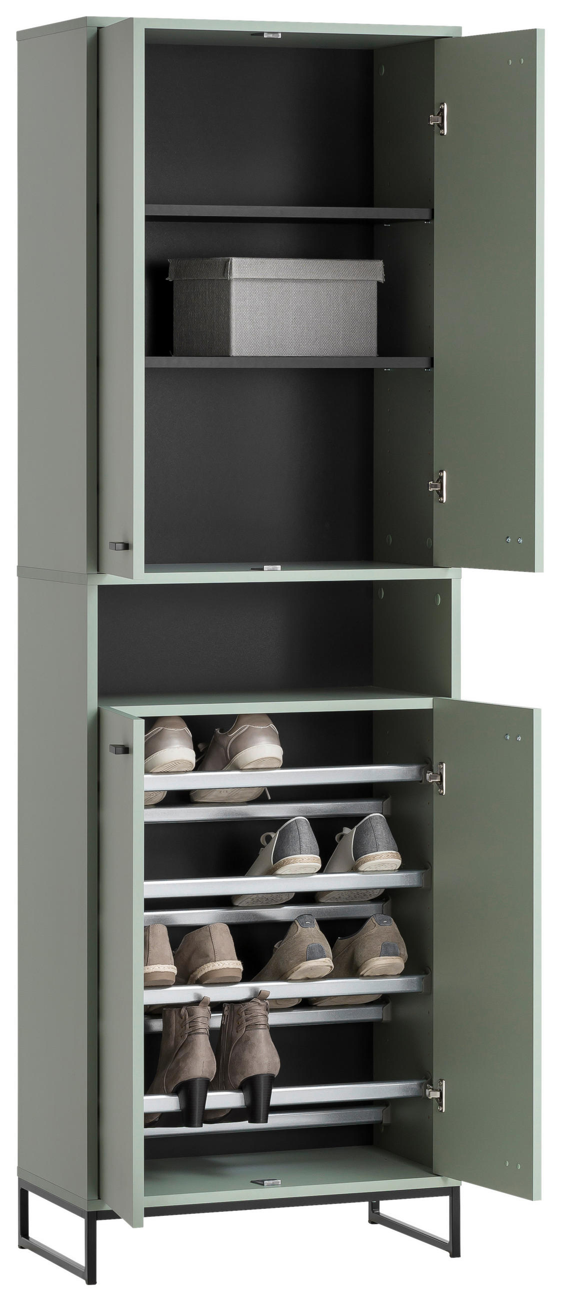SCHUHSCHRANK Grün  - Schwarz/Grün, LIFESTYLE, Holzwerkstoff/Metall (60,2/185,5/33,1cm) - MID.YOU