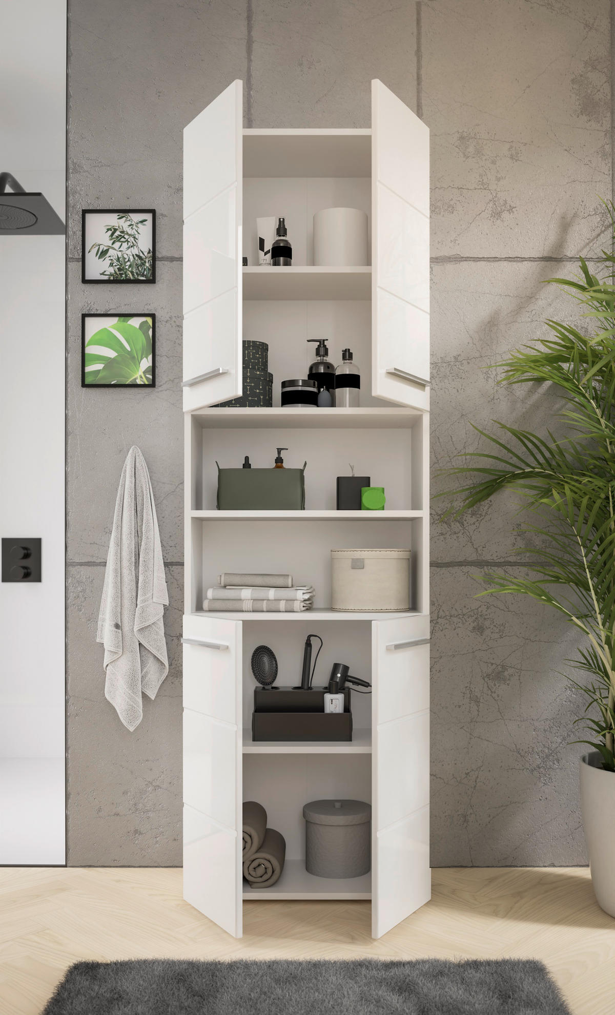 HOCHSCHRANK 60/190/31 cm  - Weiss Hochglanz/Chromfarben, Modern, Holzwerkstoff/Kunststoff (60/190/31cm) - MID.YOU