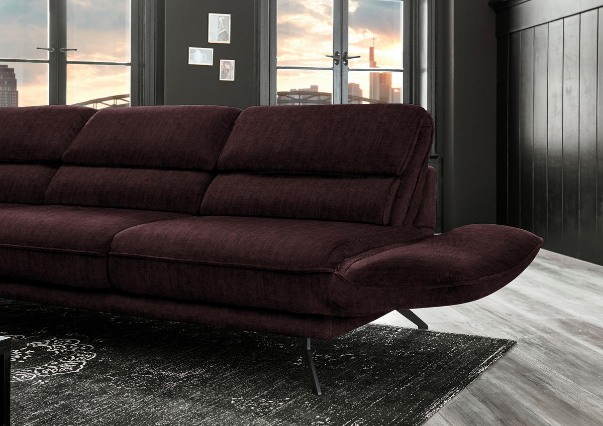 ECKSOFA in Velours Dunkelbraun  - Dunkelbraun/Schwarz, Design, Textil/Metall (153/283cm) - Valdera