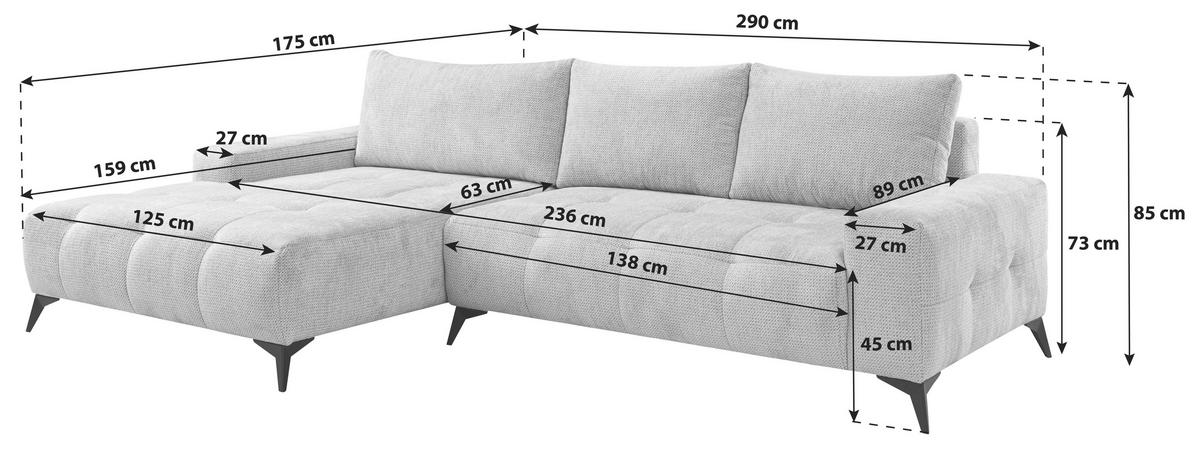 HÖRNSOFFA i flatväv ljusgrå  - ljusgrå/svart, Trend, metall/textil (175/290cm) - MID.YOU
