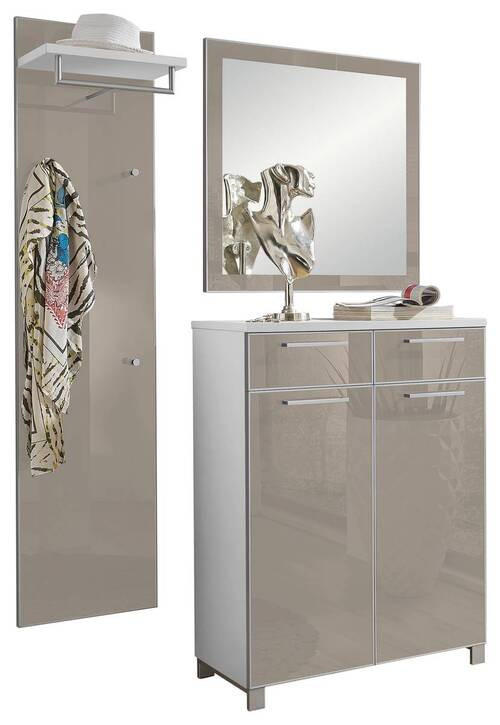 GARDEROBE 3-teilig  in 135/195/37 cm  - Taupe/Weiß, Design, Glas/Holzwerkstoff (135/195/37cm)