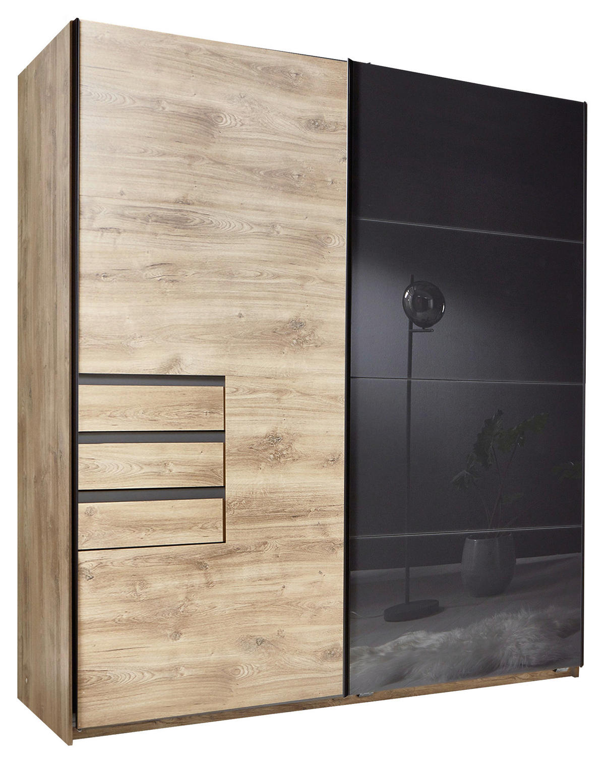 OMARA Z DRSNIMI VRATI, siva, hrast artisan  - siva/hrast artisan, Konvencionalno, kovina/umetna masa (180/198/65cm) - Ti'me