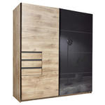 SCHWEBETÜRENSCHRANK  in Grau, Eiche Artisan  - Eiche Artisan/Grau, KONVENTIONELL, Glas/Holzwerkstoff (180/198/65cm) - Carryhome