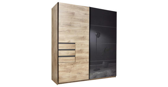 SCHWEBETÜRENSCHRANK  in Grau, Eiche Artisan  - Eiche Artisan/Grau, KONVENTIONELL, Glas/Holzwerkstoff (180/198/65cm) - Carryhome