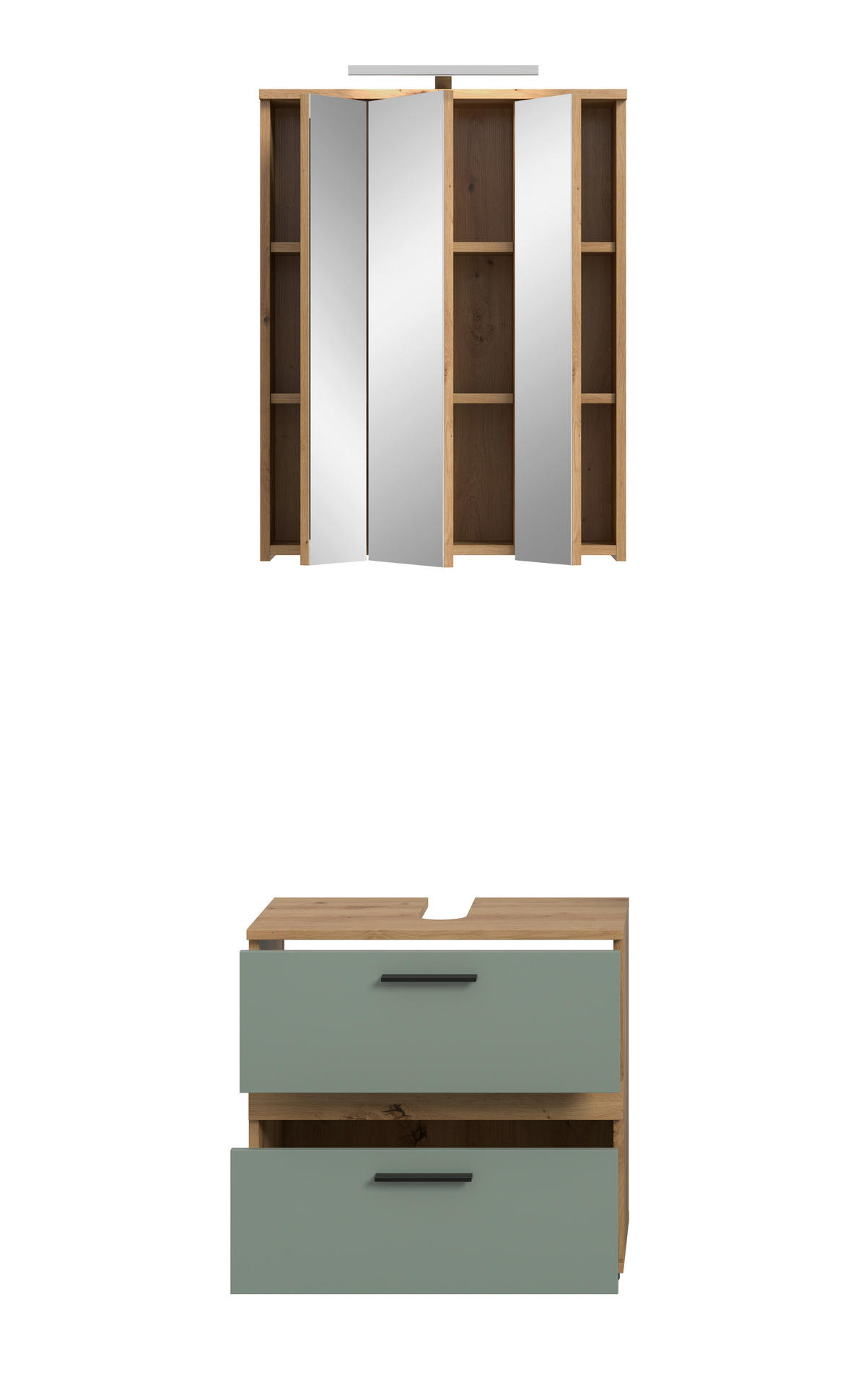 BADEZIMMER 3-teilig  in 60 cm  - Salbeigrün/Schwarz, Trend, Glas/Holzwerkstoff (60cm) - MID.YOU