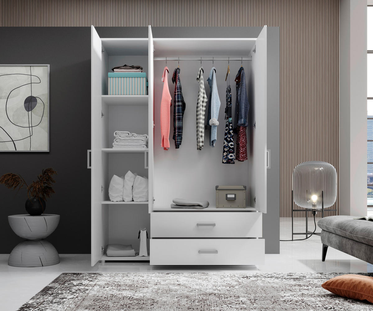 KLEIDERSCHRANK  in Weiß  - Alufarben/Weiß, KONVENTIONELL, Glas/Holzwerkstoff (125/190/51cm) - Carryhome