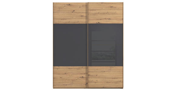 SCHWEBETÜRENSCHRANK 181/223/68 cm 2-türig Schwarz, Eiche Artisan  - Eichefarben/Schwarz, Design, Glas/Holzwerkstoff (181/223/68cm) - Xora