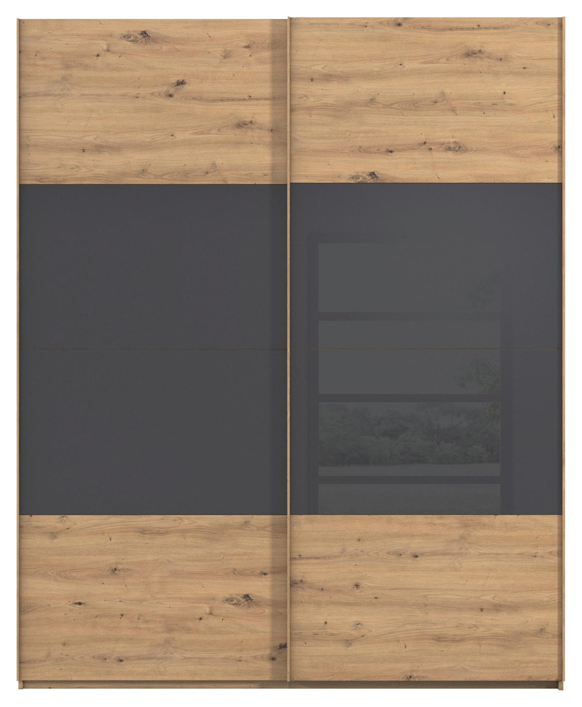 SCHWEBETÜRENSCHRANK 181/223/68 cm 2-türig Schwarz, Eiche Artisan  - Eichefarben/Schwarz, Design, Glas/Holzwerkstoff (181/223/68cm) - Xora
