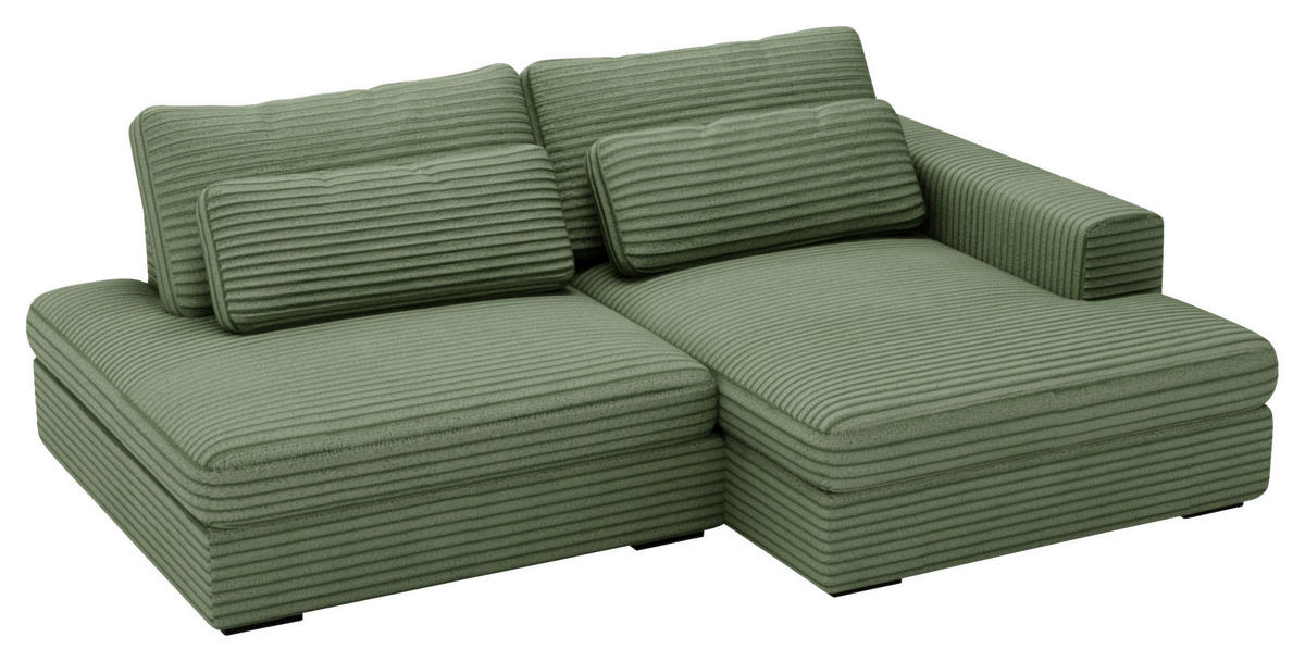 ECKSOFA in Cord Grün  - Schwarz/Grün, Design, Kunststoff/Textil (223/158cm) - Lomoco