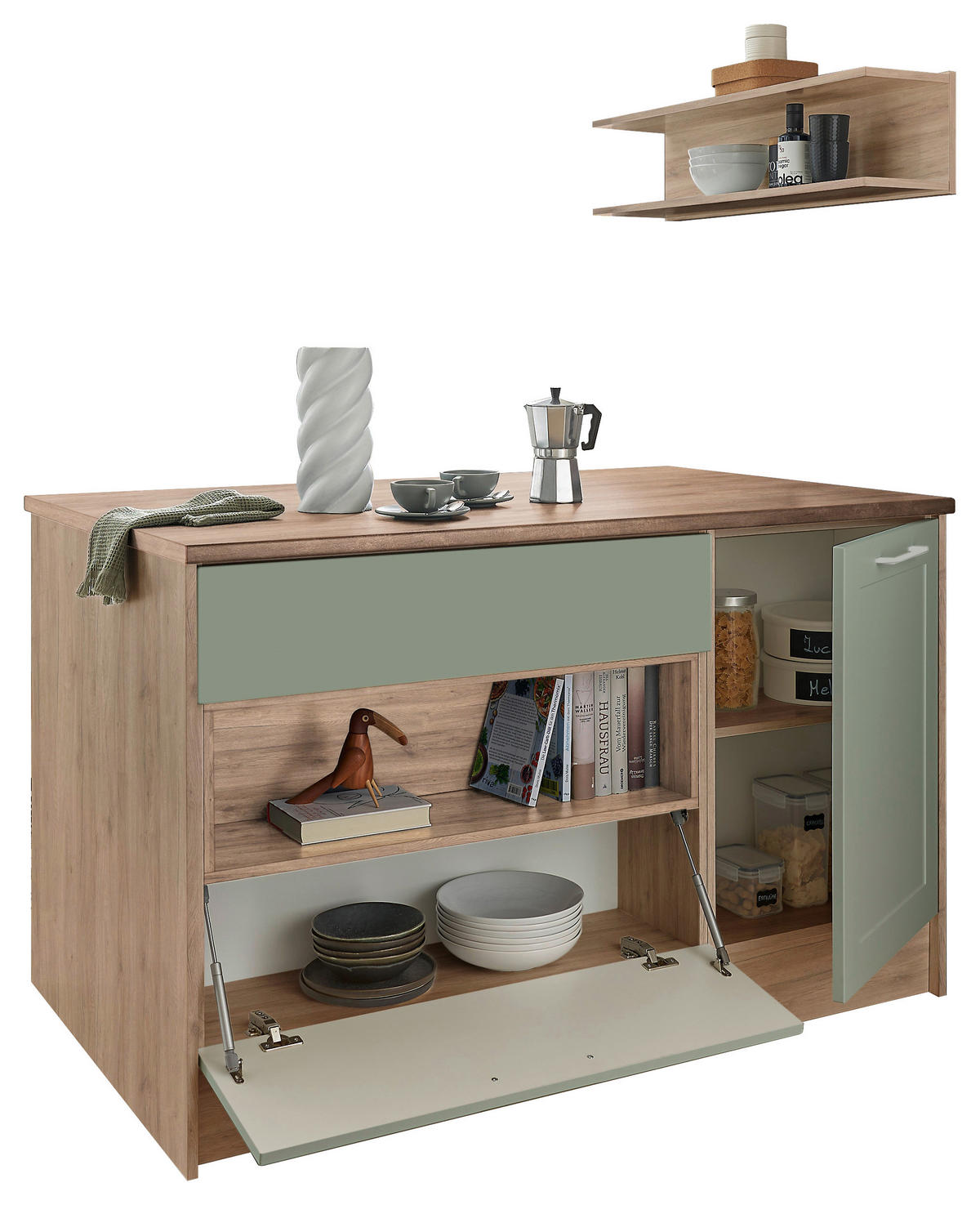 KÜCHENINSEL   in Eiche San Remo, Grün  - Chromfarben/Eiche San Remo, Design, Holzwerkstoff/Metall (145/90/90cm) - MID.YOU