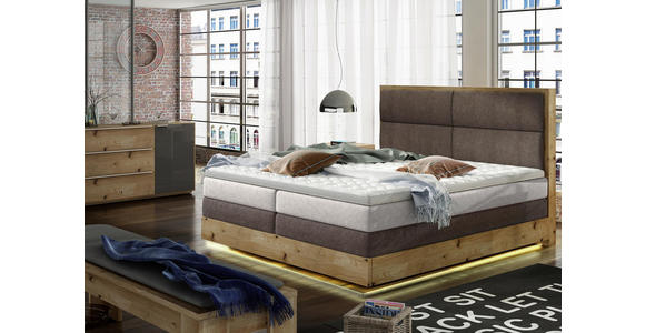 BOXSPRINGBETT Webstoff 180/200 cm INKL. Beleuchtung, Topper - Eichefarben/Beige, Design, Holz/Textil (180/200cm) - Linea Natura
