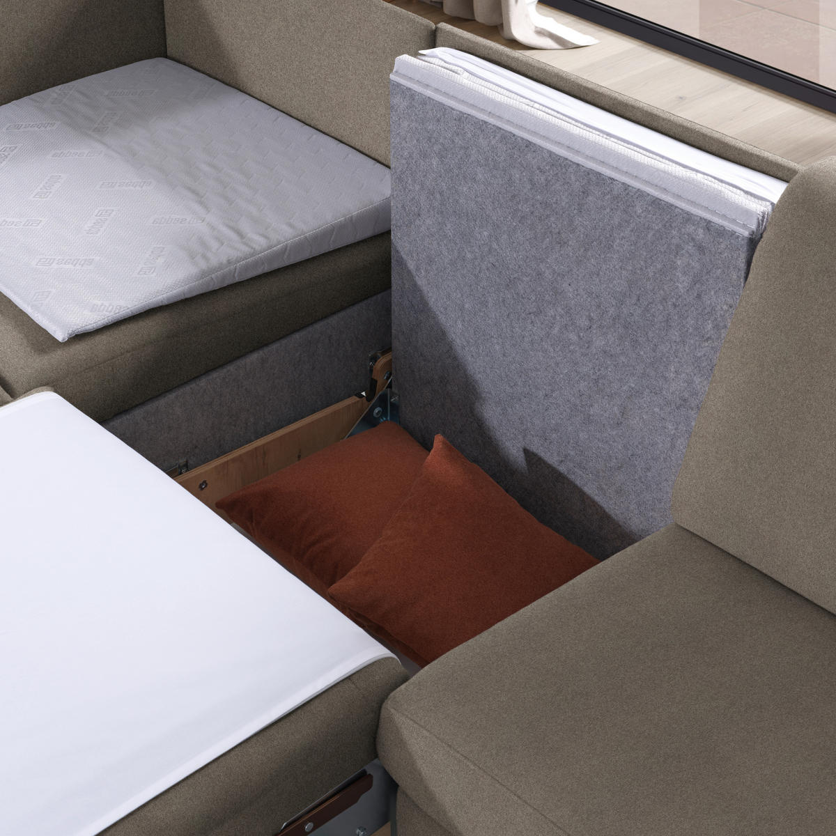 ECKSOFA  in Flachgewebe Taupe  203/261 cm  - Taupe/Eichefarben, KONVENTIONELL, Holz/Textil (203/261cm) - Sedda