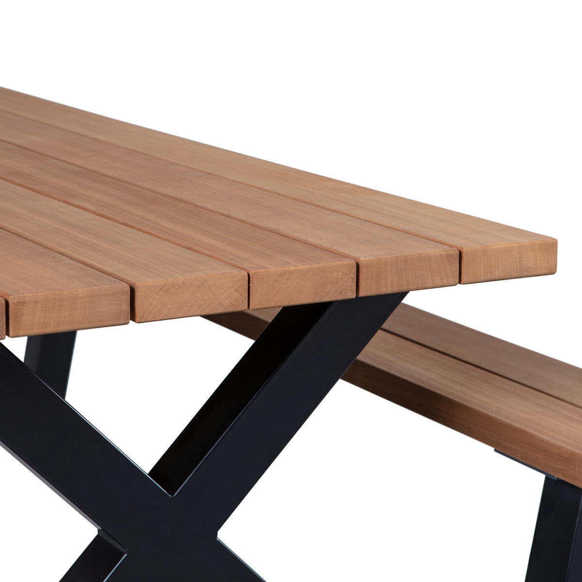 GARTENTISCHGRUPPE Abachivollmassiv  - Schwarz/Naturfarben, MODERN, Holz (206/145/75cm) - Livetastic