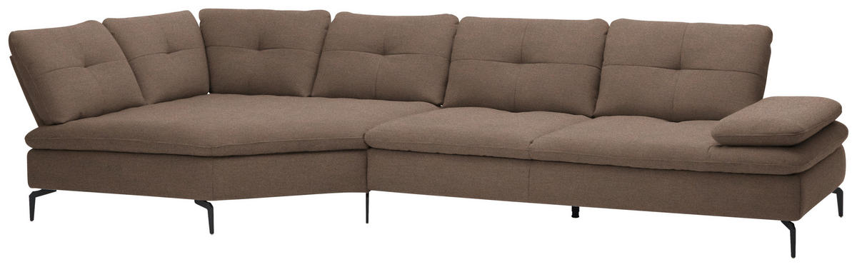 ECKSOFA in Flachgewebe Graubraun  - Graubraun/Schwarz, Design, Textil/Metall (157/344cm) - Chilliano