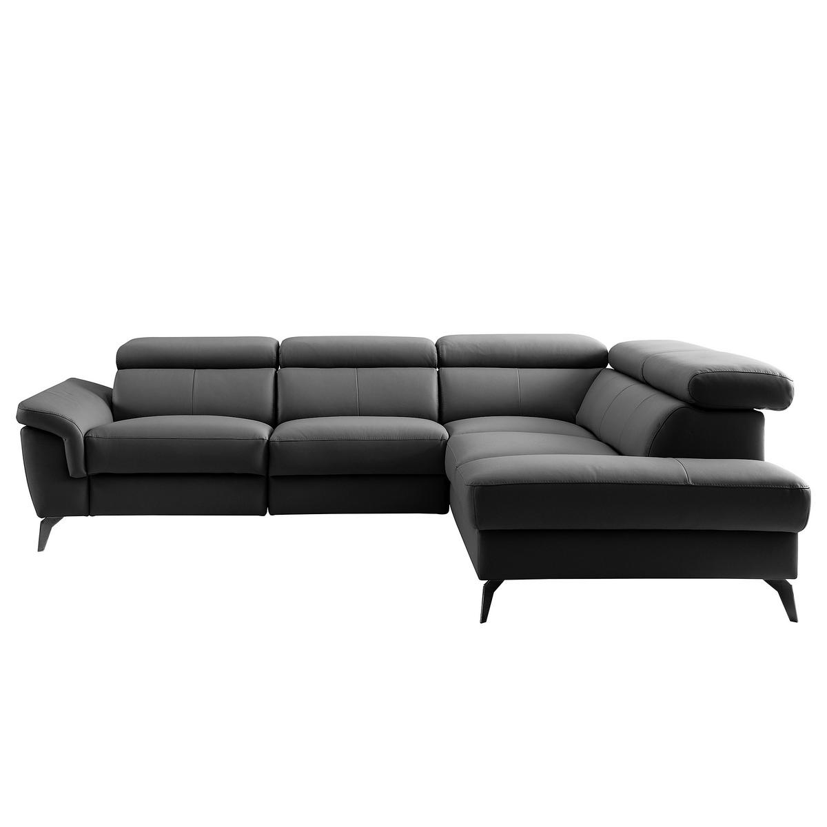 ECKSOFA SONO in Lederlook Echtleder Schwarz Armteilverstellung, Kopfteilverstellung  265/210 cm  - Schwarz, Design, Leder/Textil (265/210cm) - Livetastic