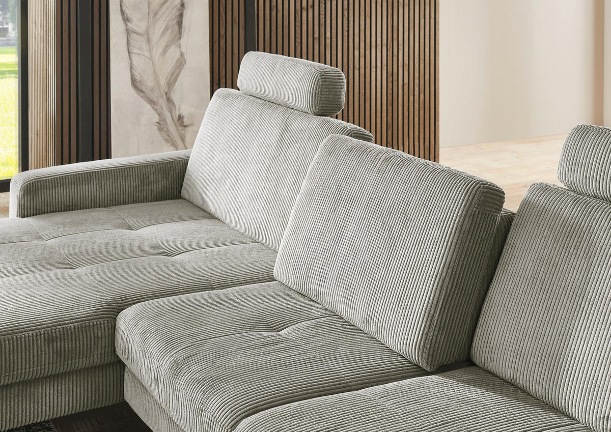 ECKSOFA in Cord Greige  177/302 cm  - Greige/Schwarz, MODERN, Textil/Metall (177/302cm) - Beldomo Style