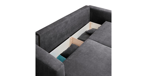 SCHLAFSOFA Cord Graphitfarben Zierkissen, Rückenkissen, Bettkasten, Schlaffunktion, Rücken echt  - Schwarz/Graphitfarben, Design, Kunststoff/Textil (250/92/105cm) - Carryhome
