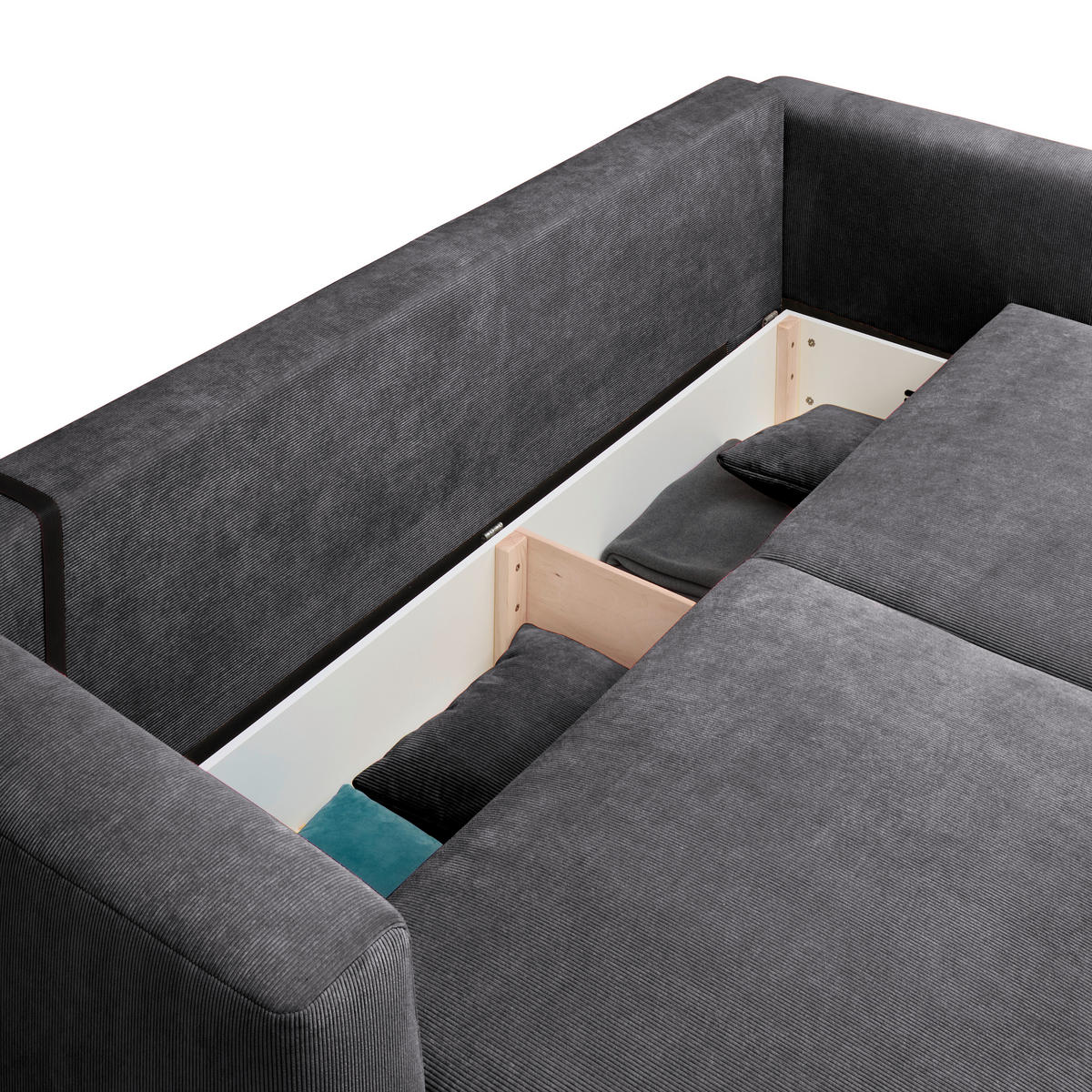 SCHLAFSOFA  mit Stoffauswahl, Schlafen auf Sitzhöhe, Rücken echt Cord Graphitfarben  - Schwarz/Graphitfarben, Design, Kunststoff/Textil (250/92/105cm) - Carryhome