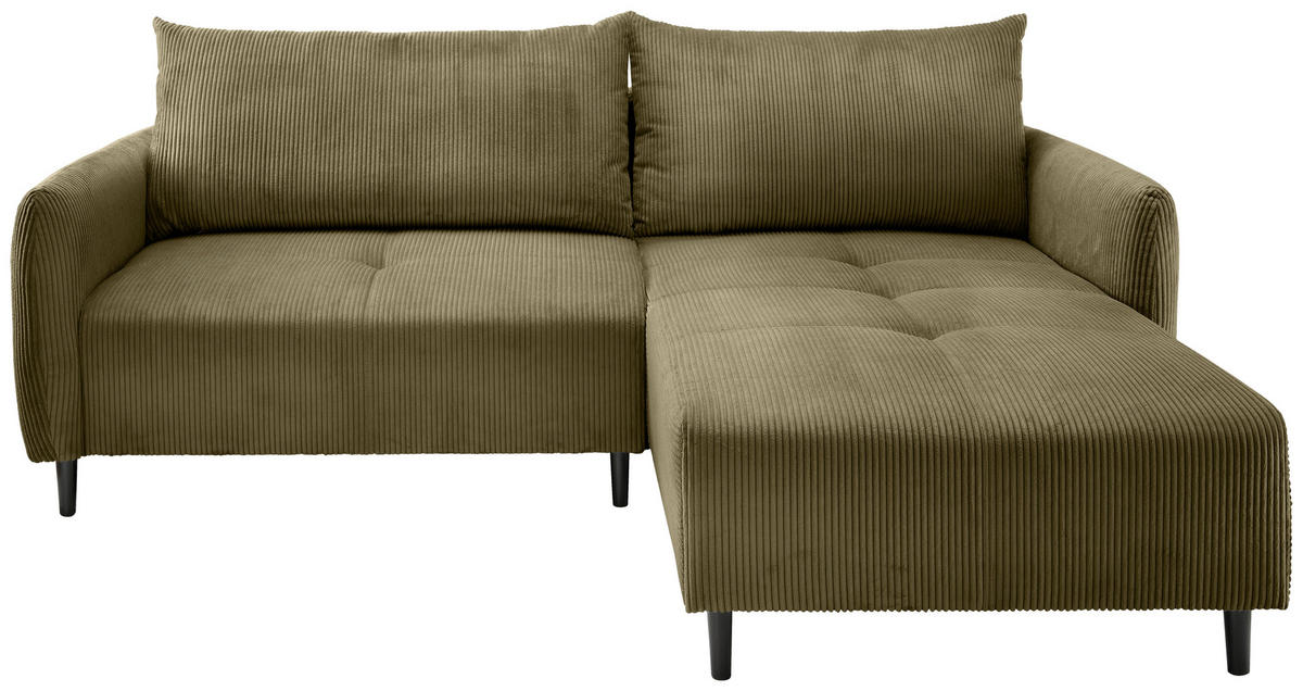 ECKSOFA in Cord Olivgrün  - Schwarz/Olivgrün, Basics, Holz/Textil (238/174cm) - Livetastic