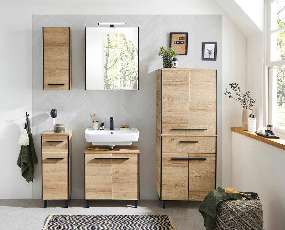 SPIEGELSCHRANK 60/70/20 cm  - Eichefarben/Schwarz, Natur, Glas/Holzwerkstoff (60/70/20cm) - Xora