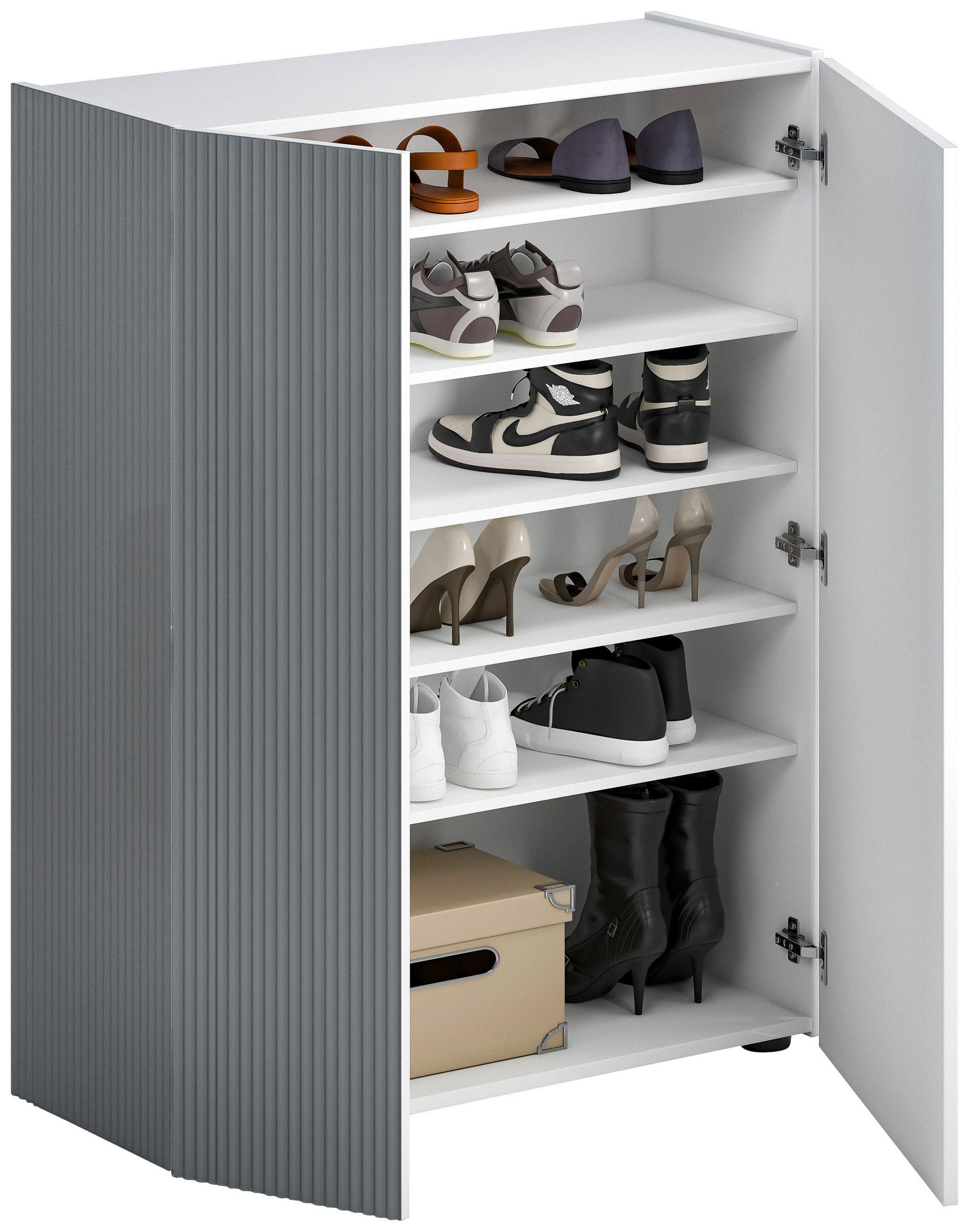 SCHUHSCHRANK Grau, Weiß  - Schwarz/Weiß, Design, Glas/Holzwerkstoff (87/113/34cm) - Voleo