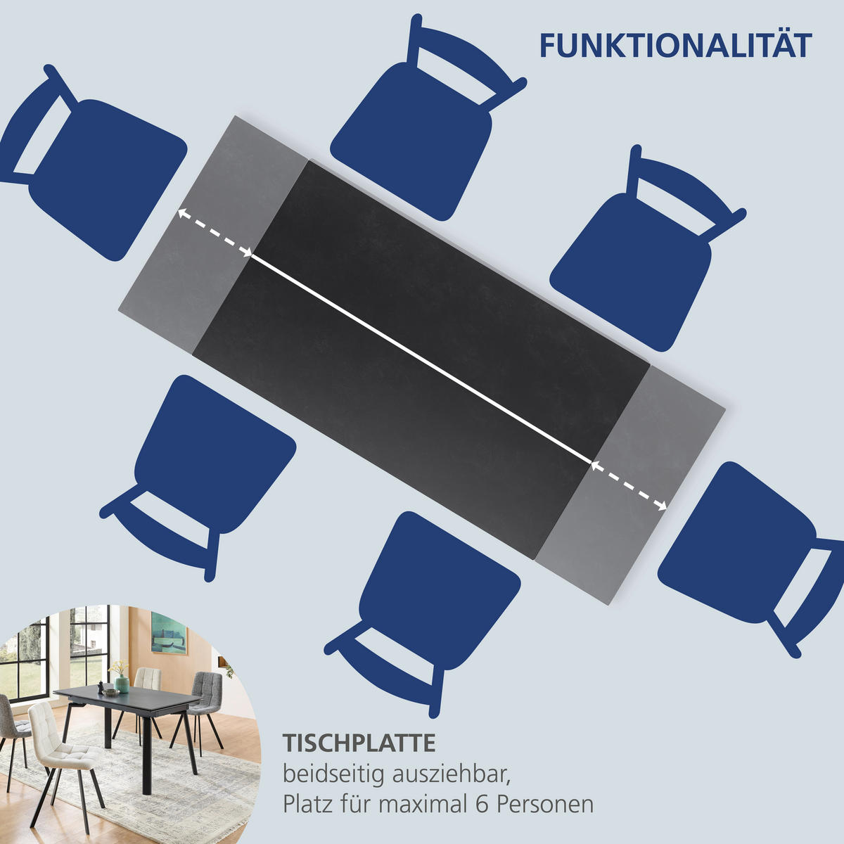 ESSTISCH Anthrazit, Schwarz  ausziehbar  - Anthrazit/Schwarz, MODERN, Keramik/Metall (140/80/76cm) - MID.YOU
