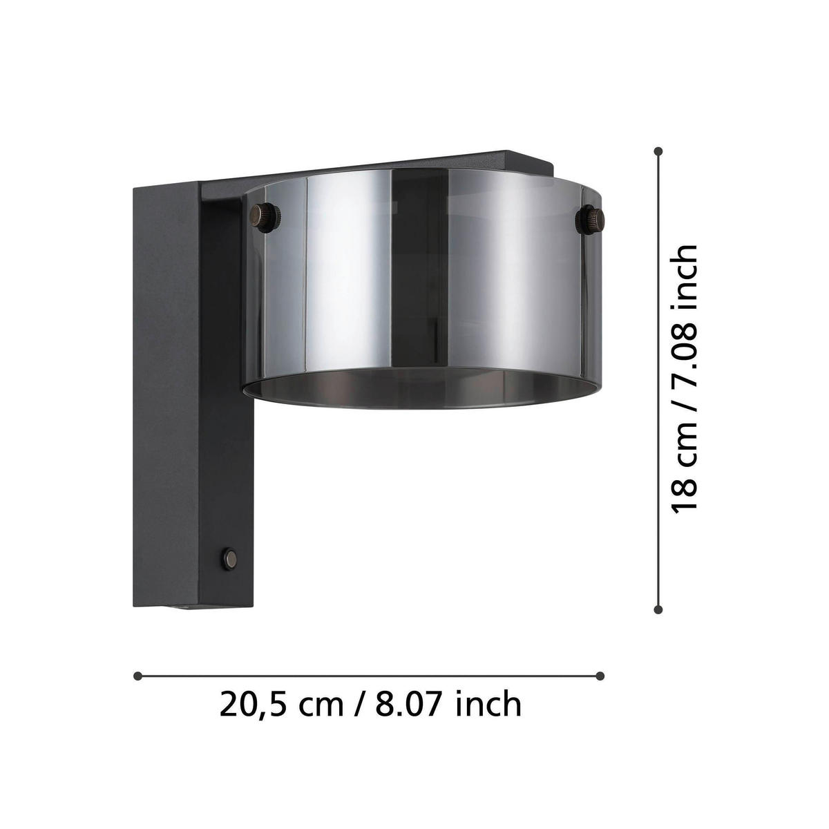 WANDLEUCHTE 18/15/20,5 cm   - Schwarz, Design, Glas/Metall (18/15/20,5cm) - Eglo