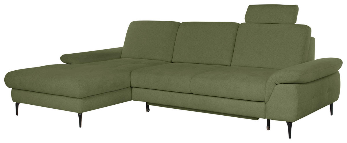 ECKSOFA ALMA in Chenille Grün  191/285 cm  - Schwarz/Grün, Design, Textil/Metall (191/285cm) - Livetastic
