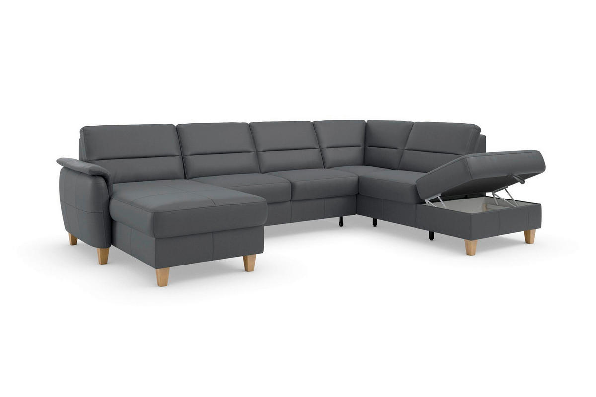 SEDACIA SÚPRAVA, textil, koža, čierna - čierna/farba duba, Basics, koža/drevo (163/308/212cm) - Sit & More