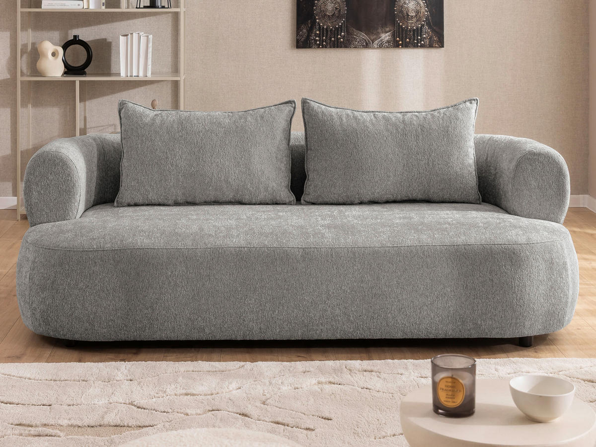 3-SITZER-SOFA in Chenille Grau  - Schwarz/Grau, Design, Kunststoff/Textil (200/76/96cm) - Livetastic