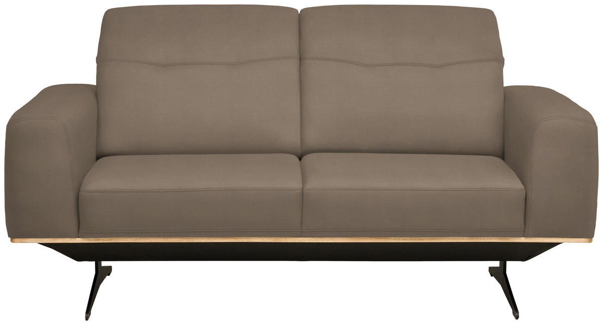 3-SITZER-SOFA  in Echtleder Hellbraun   - Hellbraun/Schwarz, Design, Leder/Holz (205/76-97/102cm) - Novel