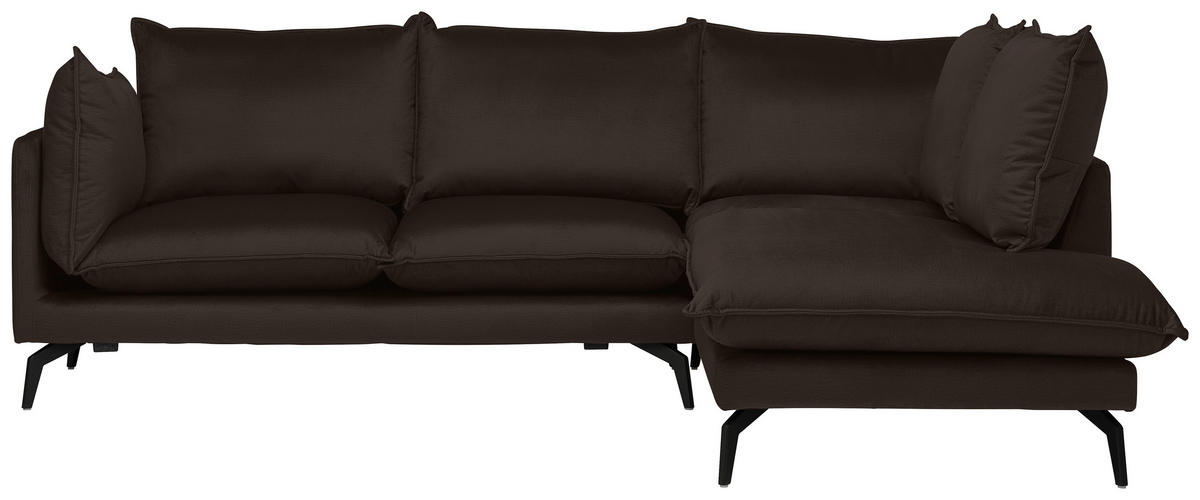 ECKSOFA in Samt Dunkelbraun  241/200 cm  - Dunkelbraun/Schwarz, Design, Textil/Metall (241/200cm) - Carryhome