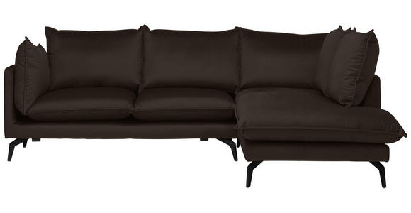 ECKSOFA in Samt Dunkelbraun  - Dunkelbraun/Schwarz, Design, Textil/Metall (241/200cm) - Carryhome